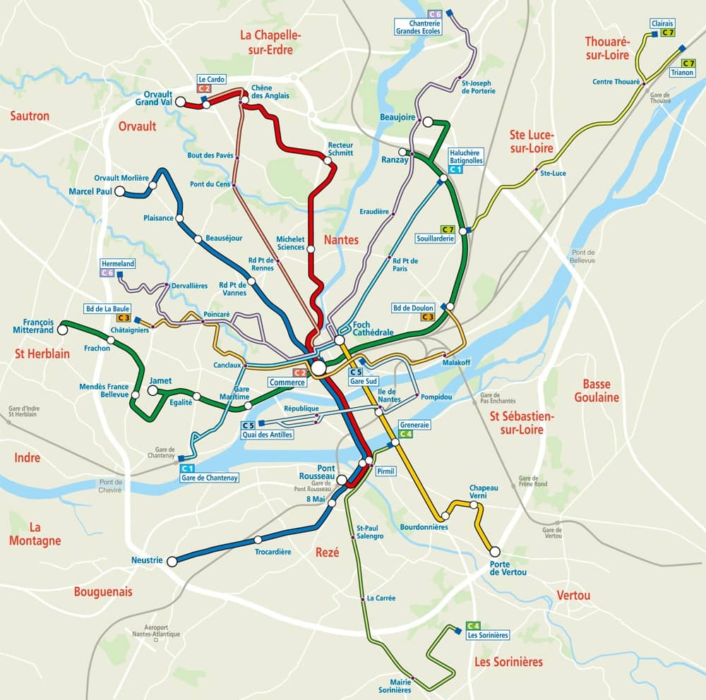 transports en commun à Nantes : carte du tramway