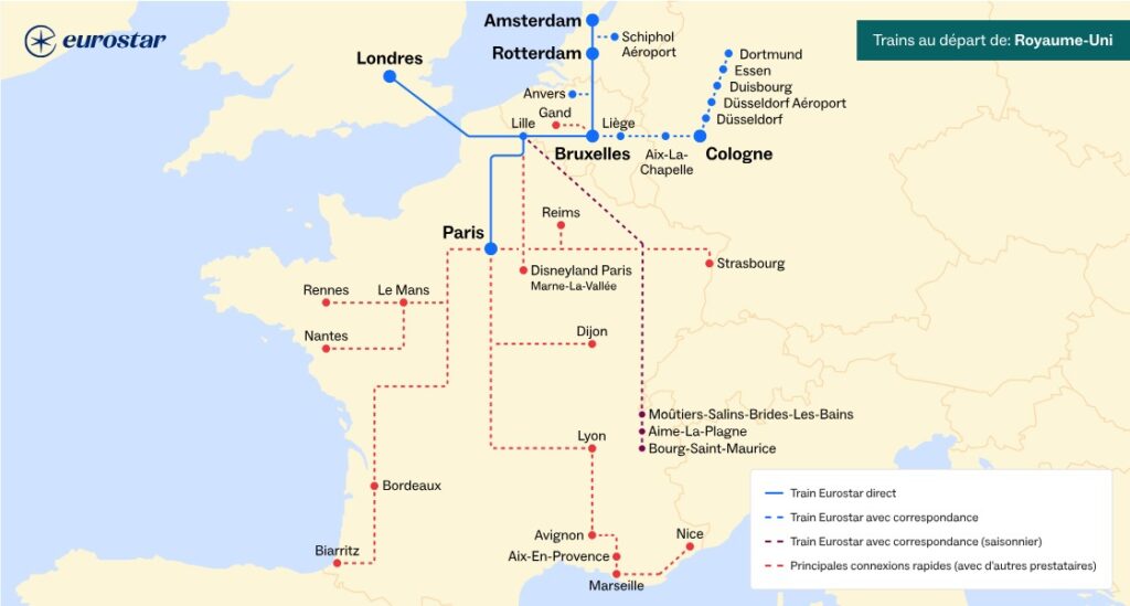 Plan des lignes du réseau Eurostar
