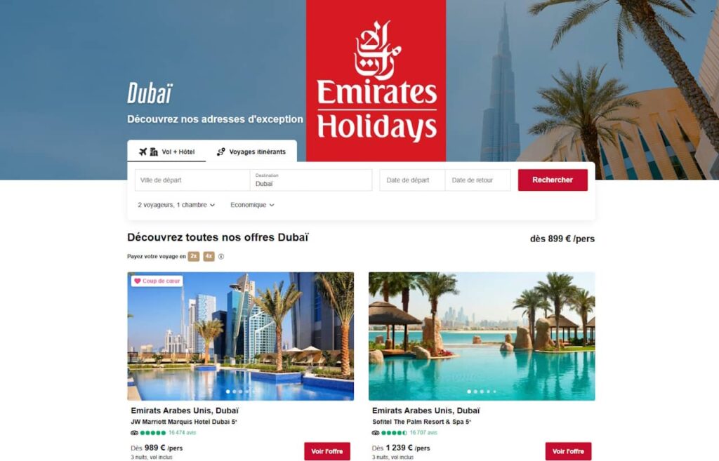 voyage dubai emirates holidays réservation